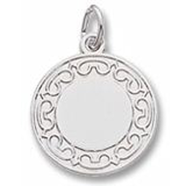 Sterling Silver Round Disc Charm  Framed With Engraving