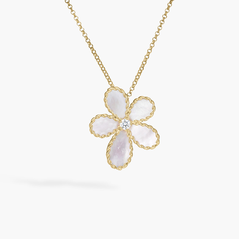 Roberto Coin Jasmine Diamond & Mother Of Pearl Flower Necklace