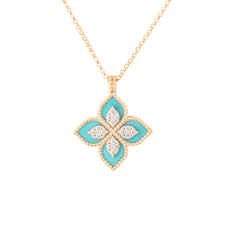 Roberto Coin Venetian Princess Diamond & Turquoise Flower Pendant Necklace