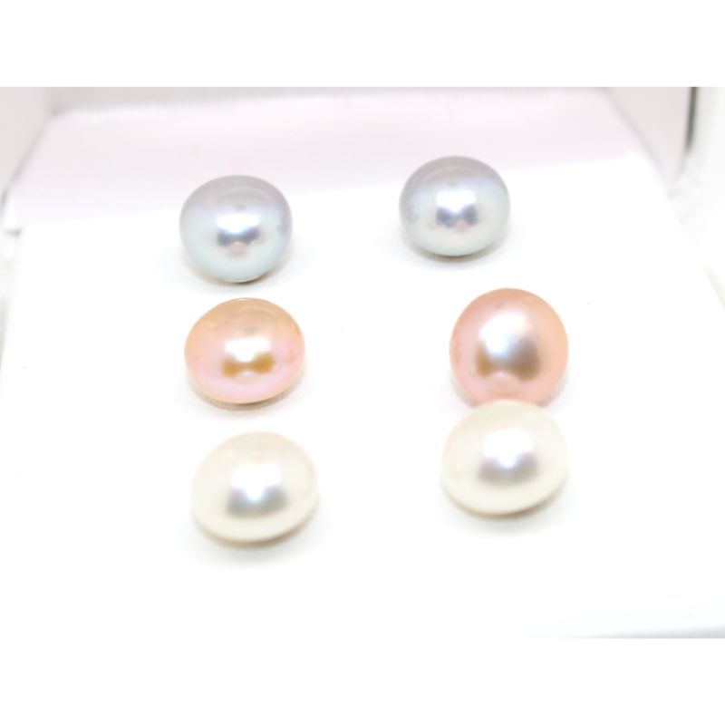 9Mm Multi Color Pearl Earring Set Ranging In Colors Of White, Pink And Gray.