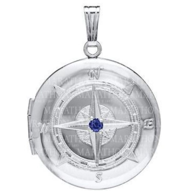 Sterling Silver Round 2mm Blue Sapphire Compass Locket