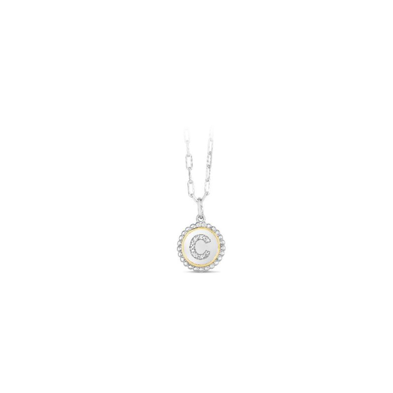 Sterling Silver And 18Kwg Diamond Intital Pendant Necklace - 002