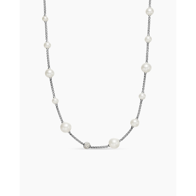 David Yurman Pearl and Pavé Station Necklace