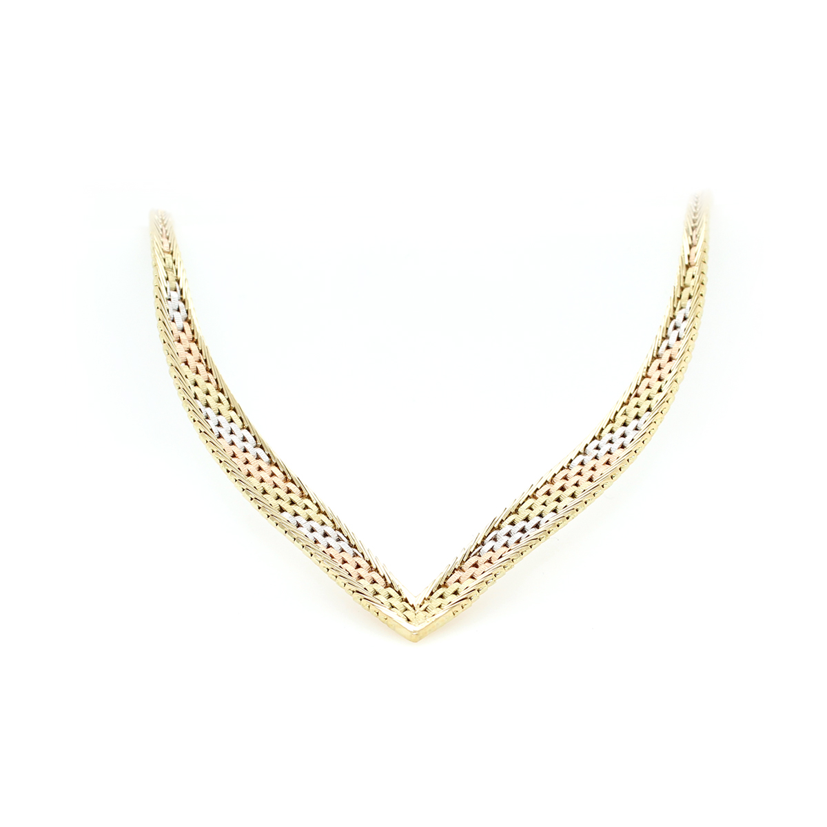 Estate 14 Karat V-Shaped Tri-Gold Necklace